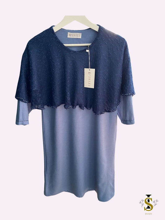 Kinderjurk blauw met poncho
