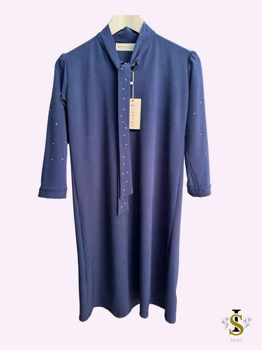 Kinderjurk blauw met steentjes