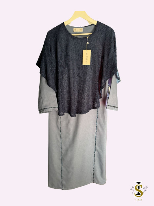 Kinderjurk blauw met lange poncho